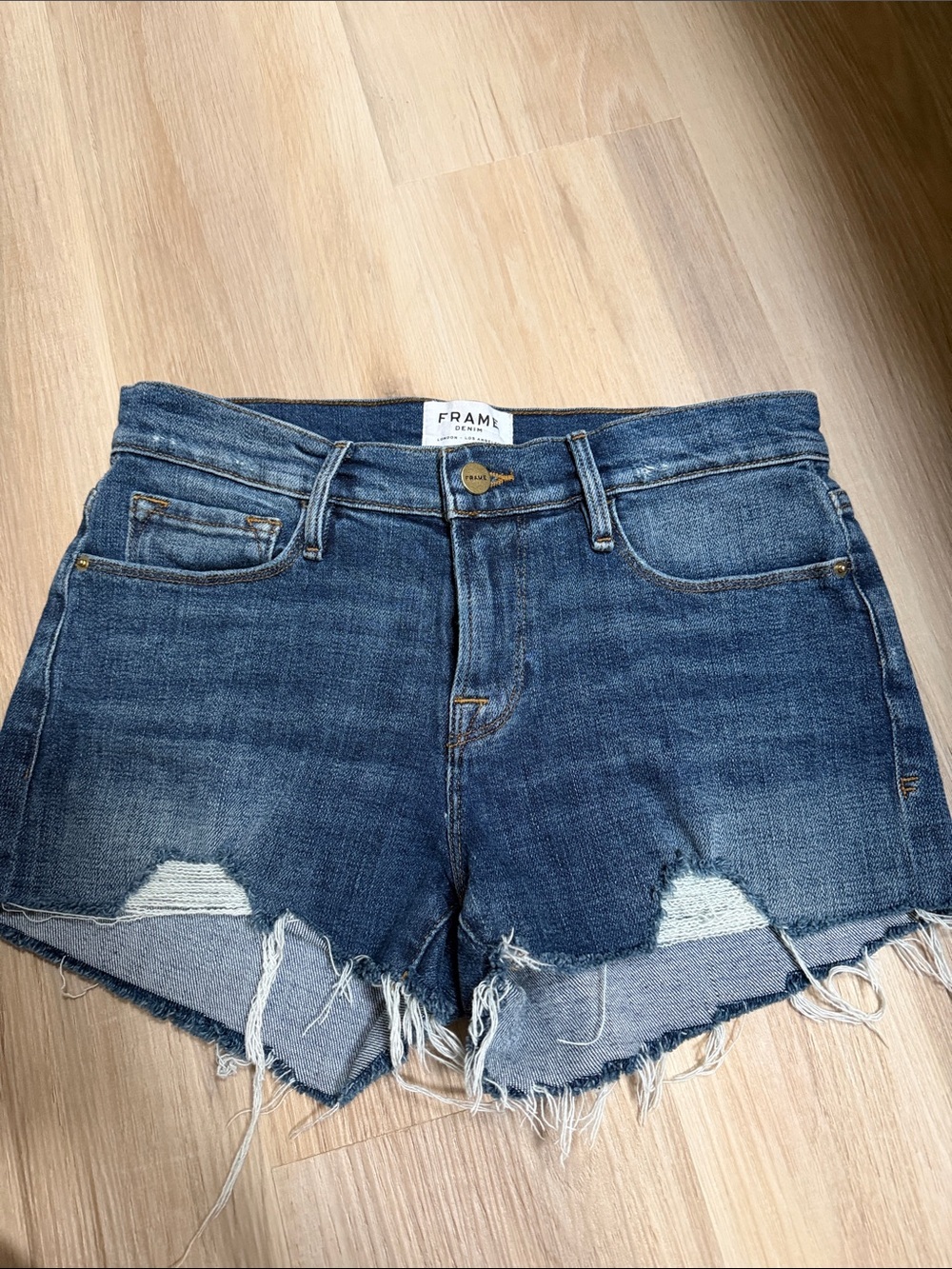 Frame Denim Medium Blue Distressed Cutoff Jean Shorts